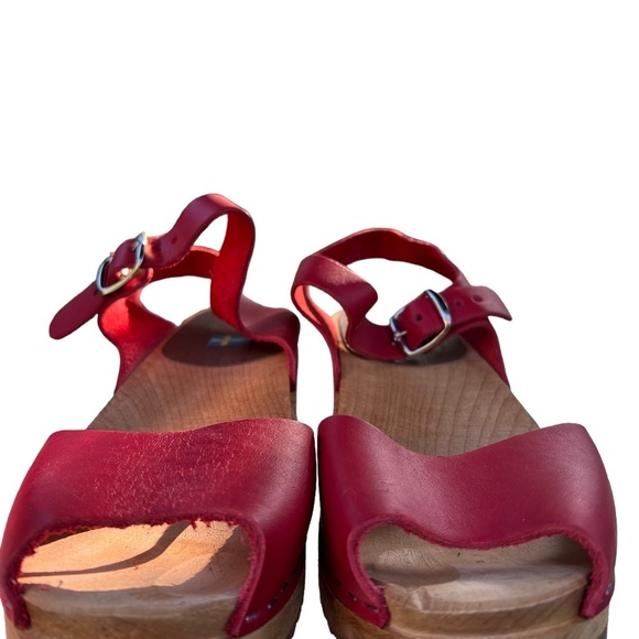 Mia Anja wood red leather clogs womens 37 - Picture 4 of 12